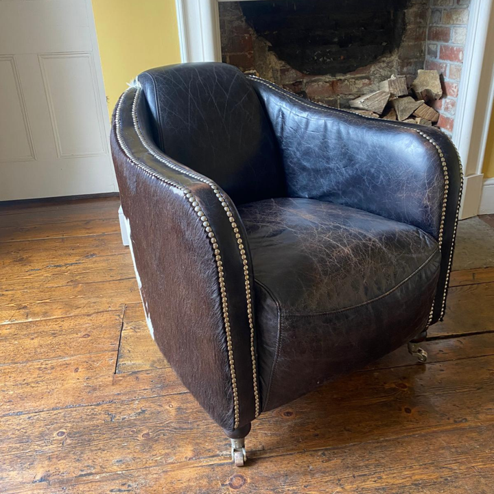Vintage Rocket Club Chair in Hair-on-Hide & Aged Leather