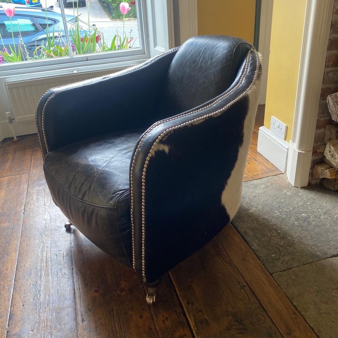 Vintage Rocket Club Chair in Hair-on-Hide & Aged Leather