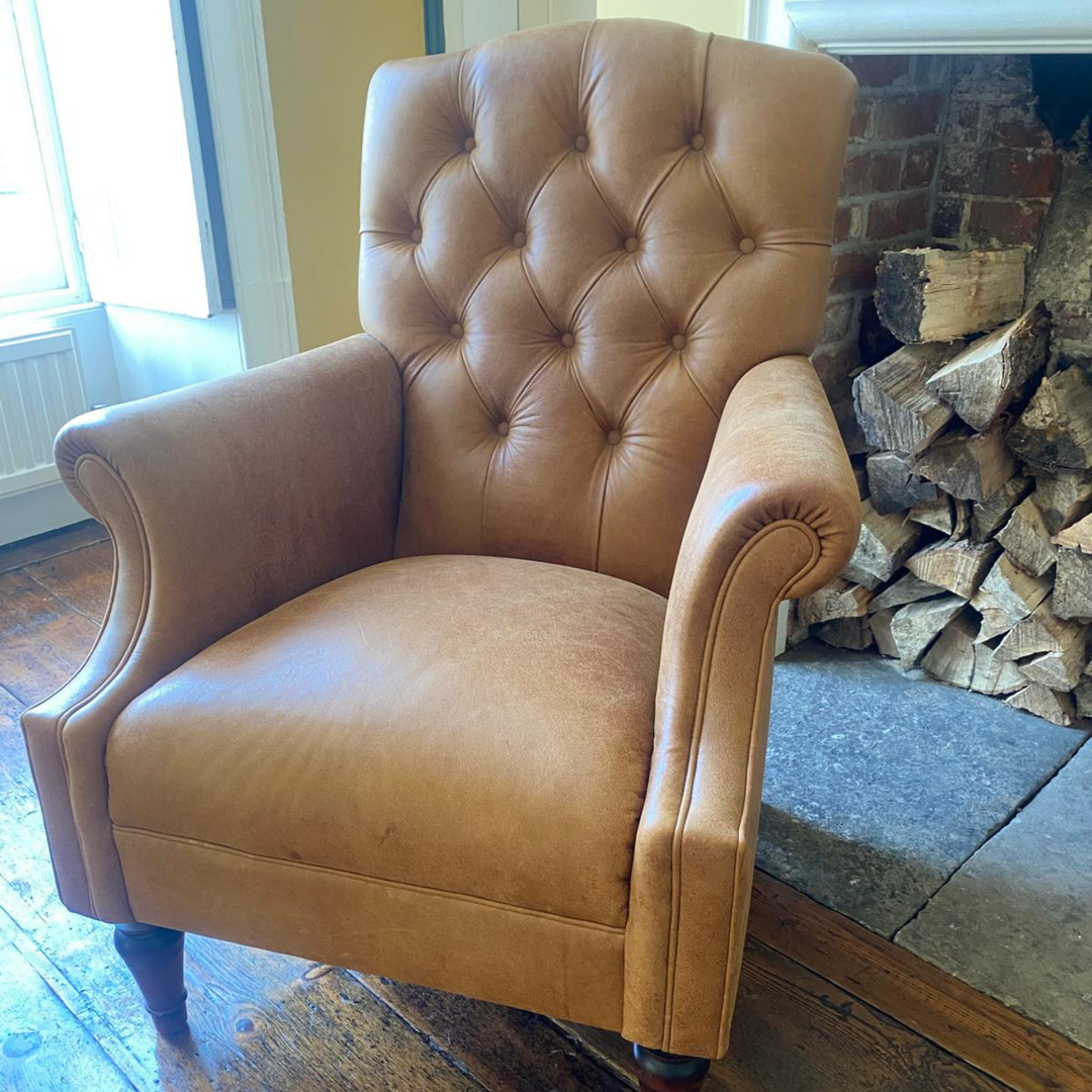 Albert High Back Armchair in Vintage Tan Leather