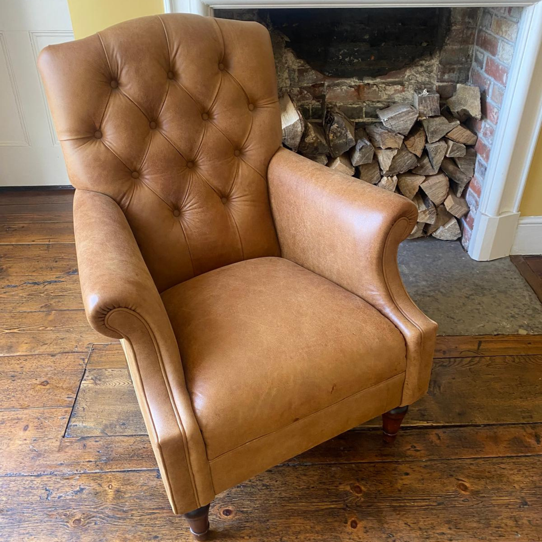 Albert High Back Armchair in Vintage Tan Leather