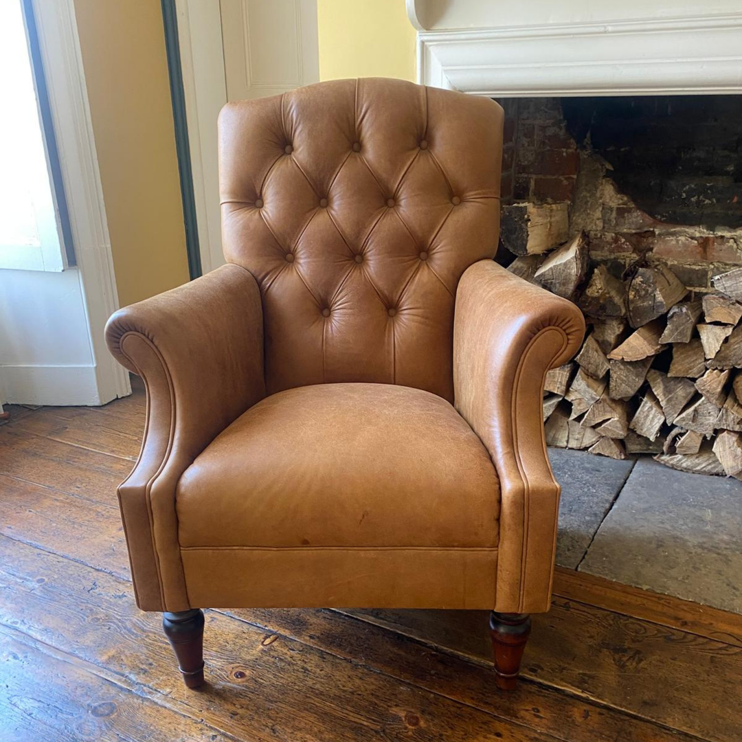 Albert High Back Armchair in Vintage Tan Leather