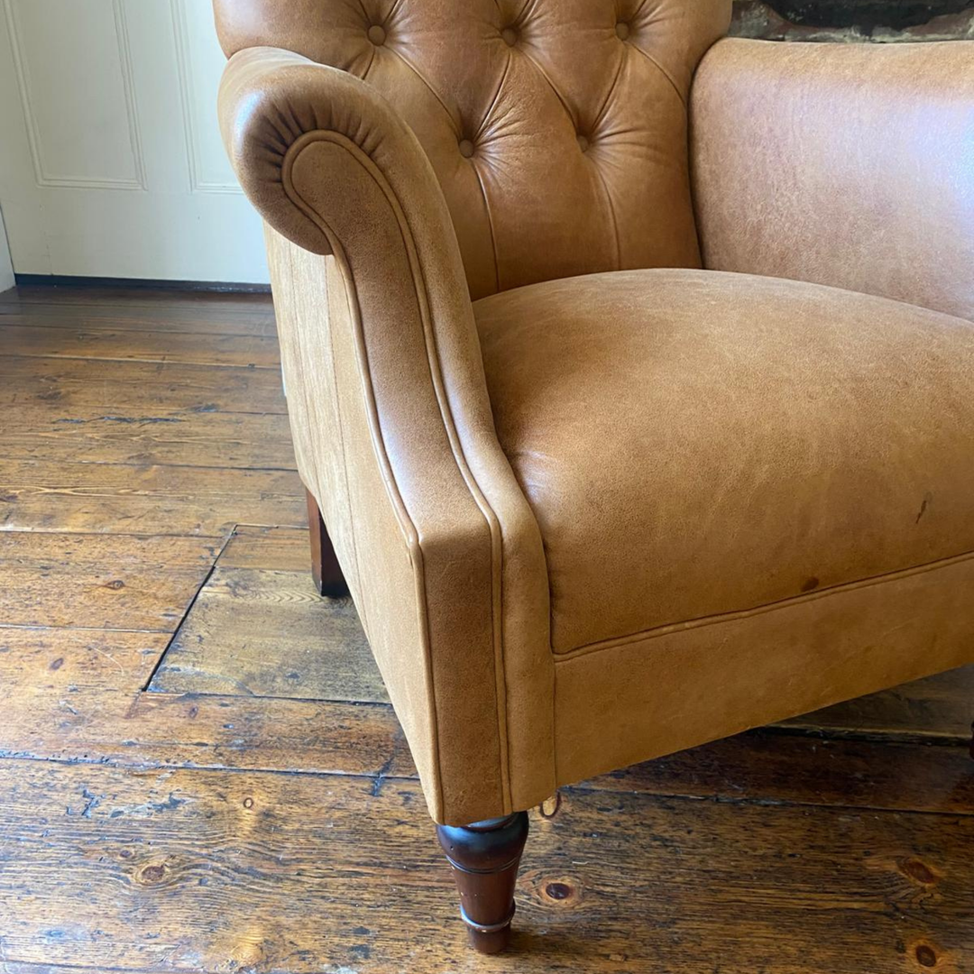 Albert High Back Armchair in Vintage Tan Leather