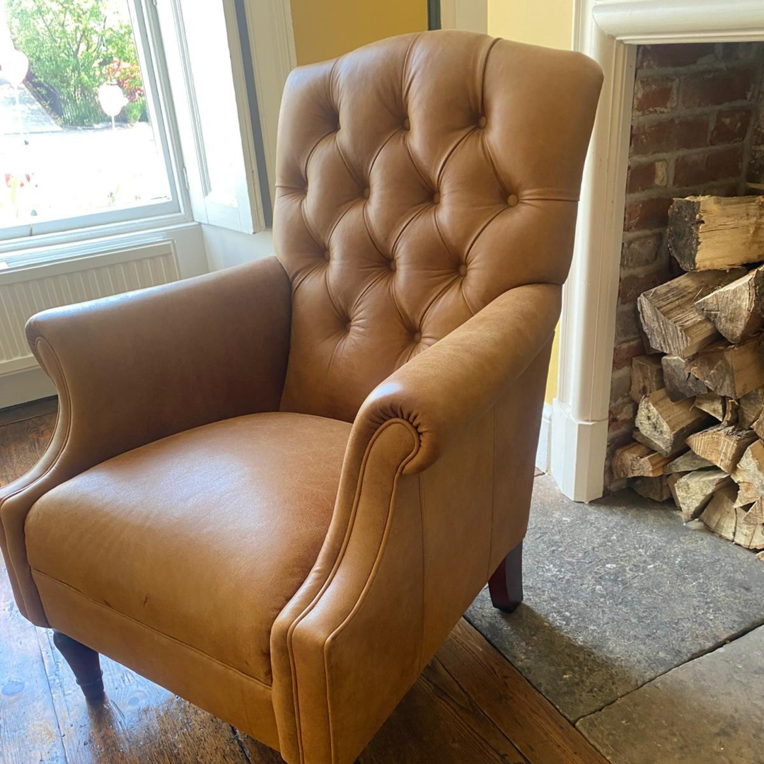Albert High Back Armchair in Vintage Tan Leather