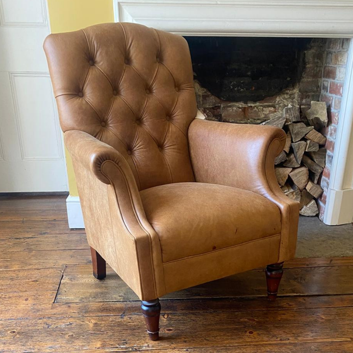 Albert High Back Armchair in Vintage Tan Leather