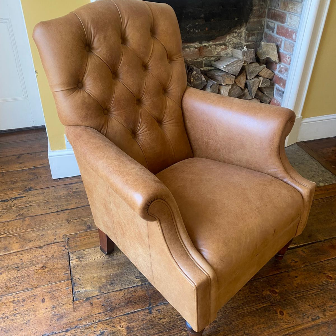 Albert High Back Armchair in Vintage Tan Leather