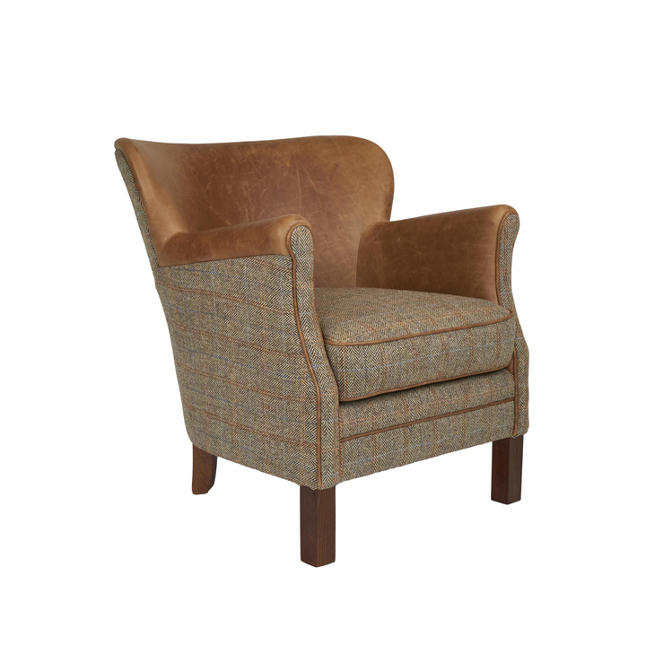 Eccentric Professor Club Armchair in Harris Tweed & Distressed Vintage Leather