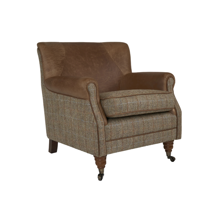 Wilder Club Armchair in Harris Tweed & Distressed Vintage Leather