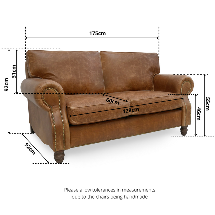 The 'Hepburn' Distressed Vintage Leather Sofa