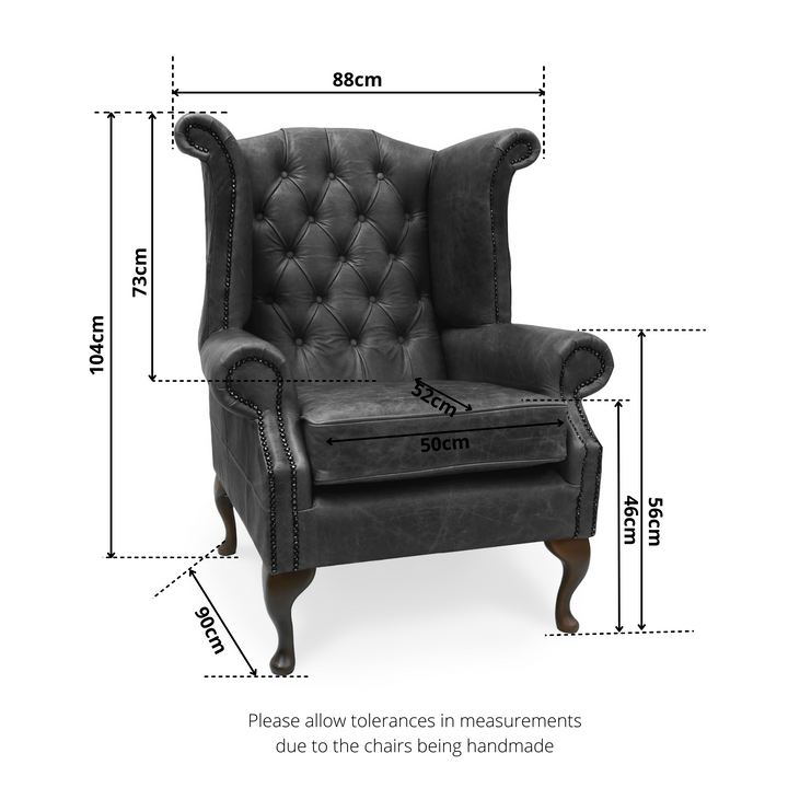 The 'Queen Anne' Vintage Leather Chesterfield Wingback Armchair and Footstool
