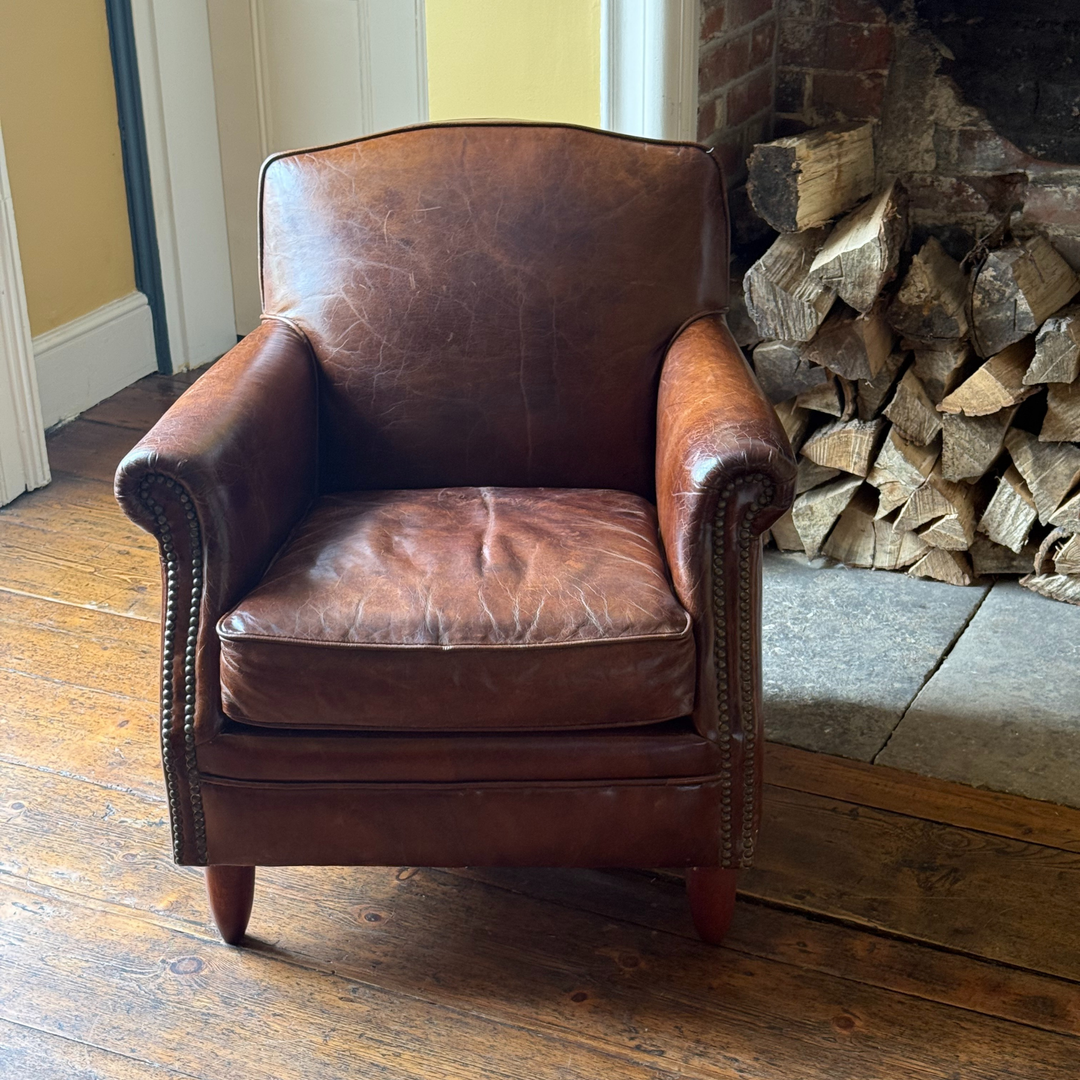Vintage Burlington Club Armchair in Worn Brown Leather