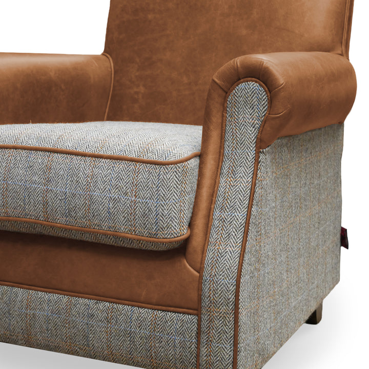 The 'Burlington' Club Leather Armchair in Harris Tweed and Vintage Leather