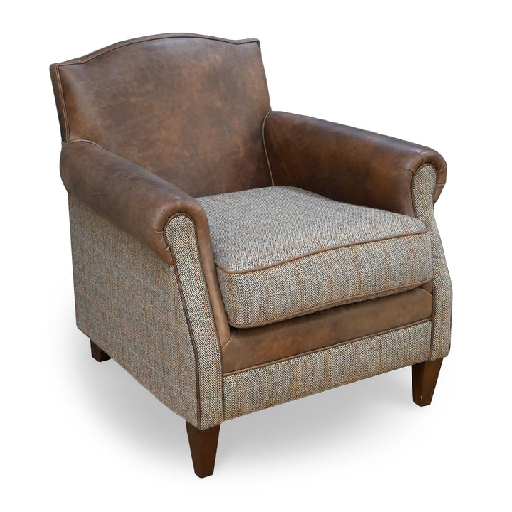 The 'Burlington' Club Leather Armchair in Harris Tweed and Vintage Leather