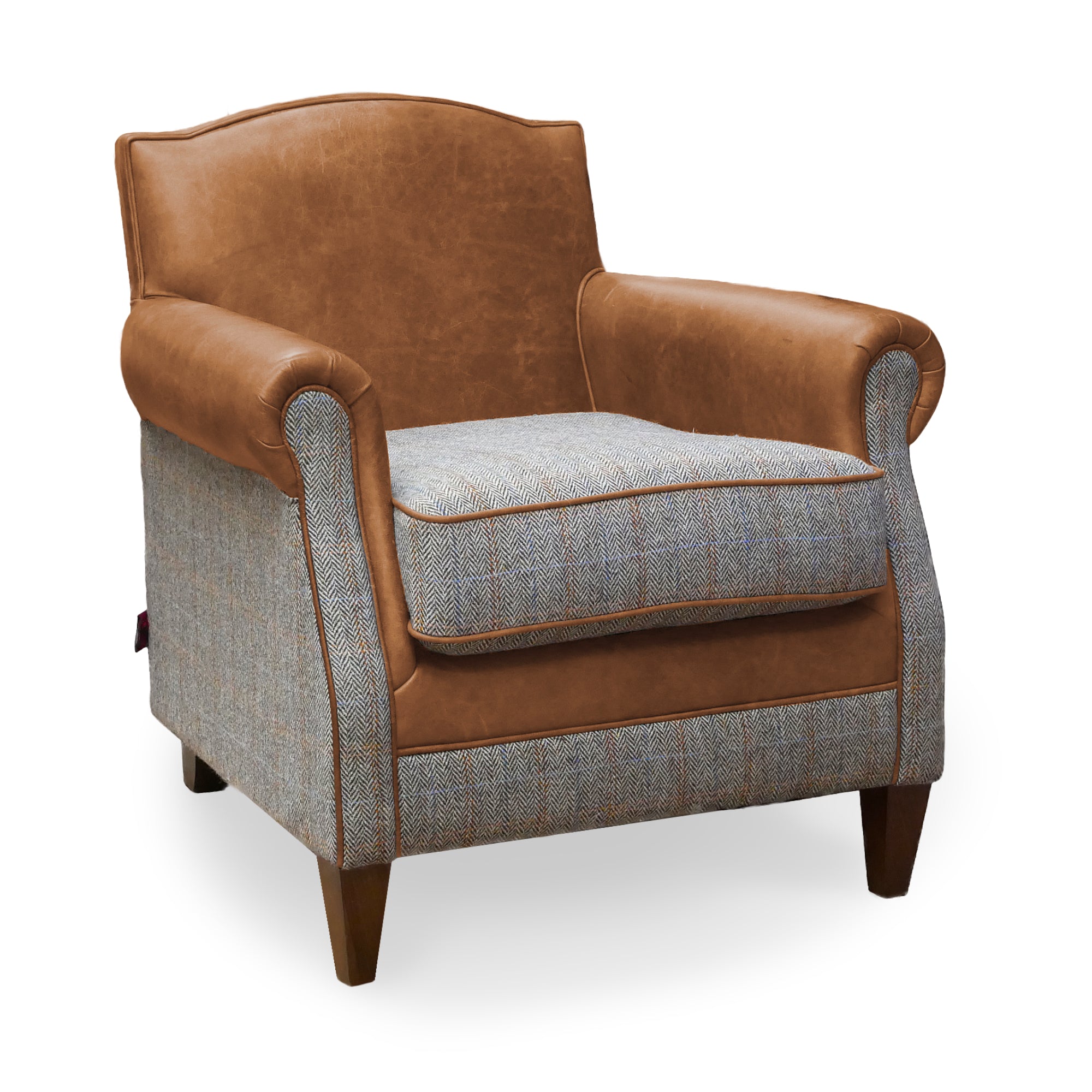 Tweed and on sale leather armchair