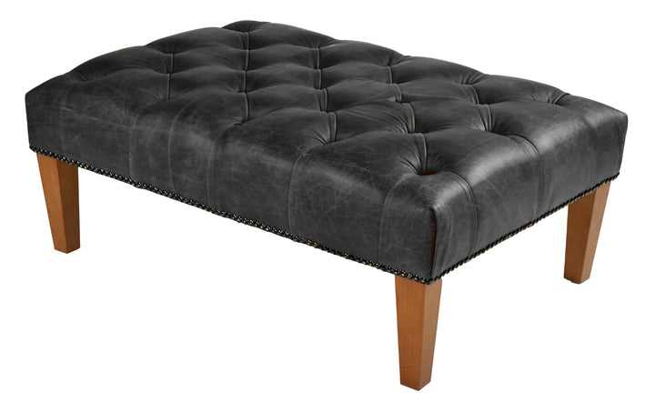 Chesterfield Buttoned Footstool in Distressed Vintage Leather