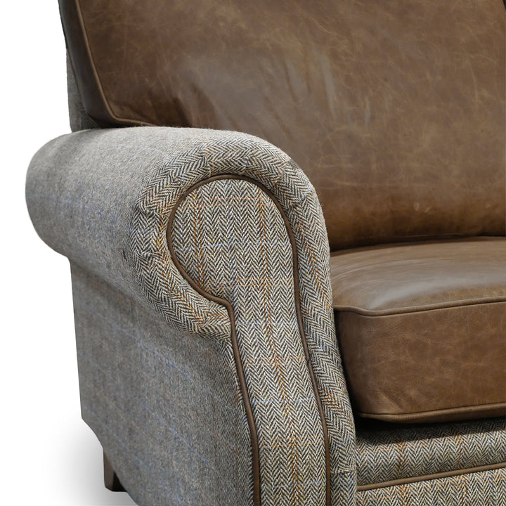 The 'Hugh' Harris Tweed and Vintage Leather Sofa