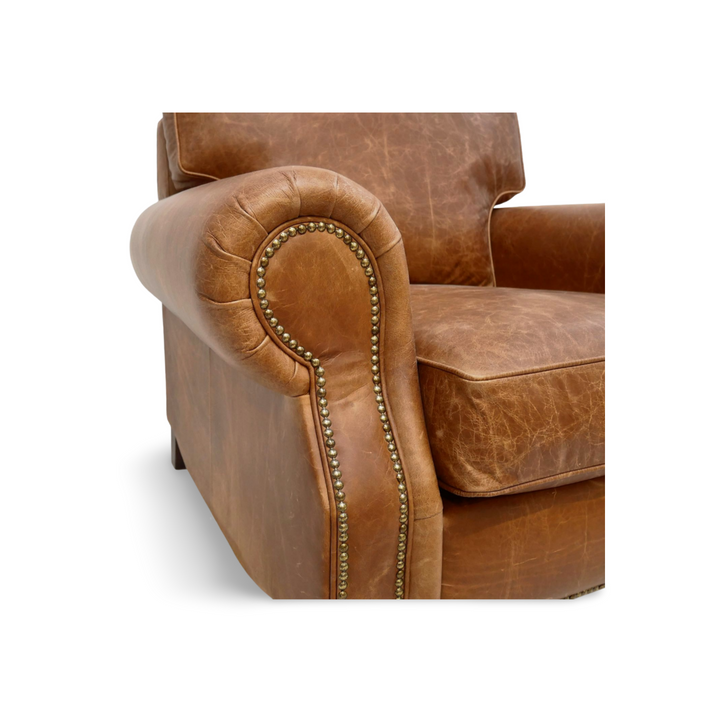 The 'Hepburn' Distressed Vintage Leather Armchair and Footstool
