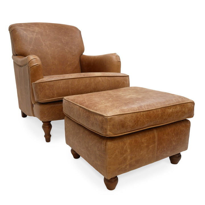 The 'Howard' Vintage Leather Armchair and Footstool
