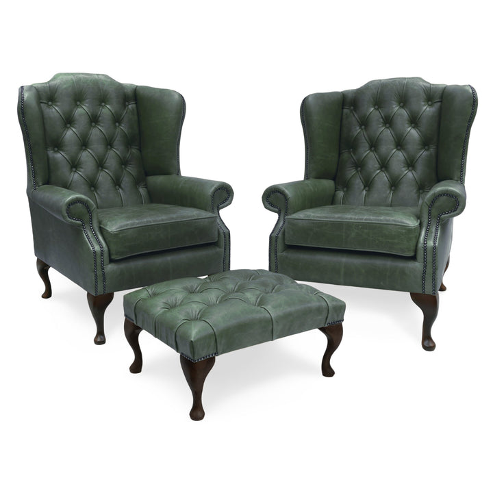 The 'Berkley' Chesterfield Wingback Chair and Footstool