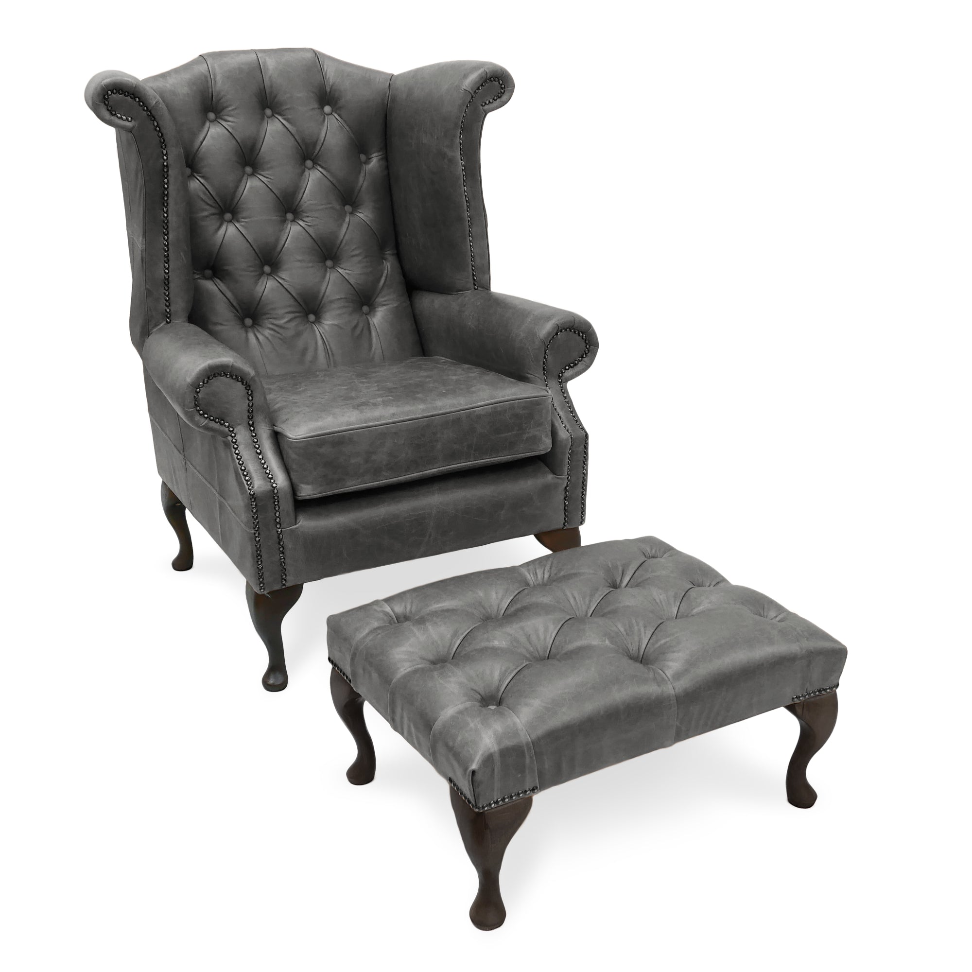 The Queen Anne Vintage Leather Chesterfield Wingback Armchair and Fo Vintage Armchair Club
