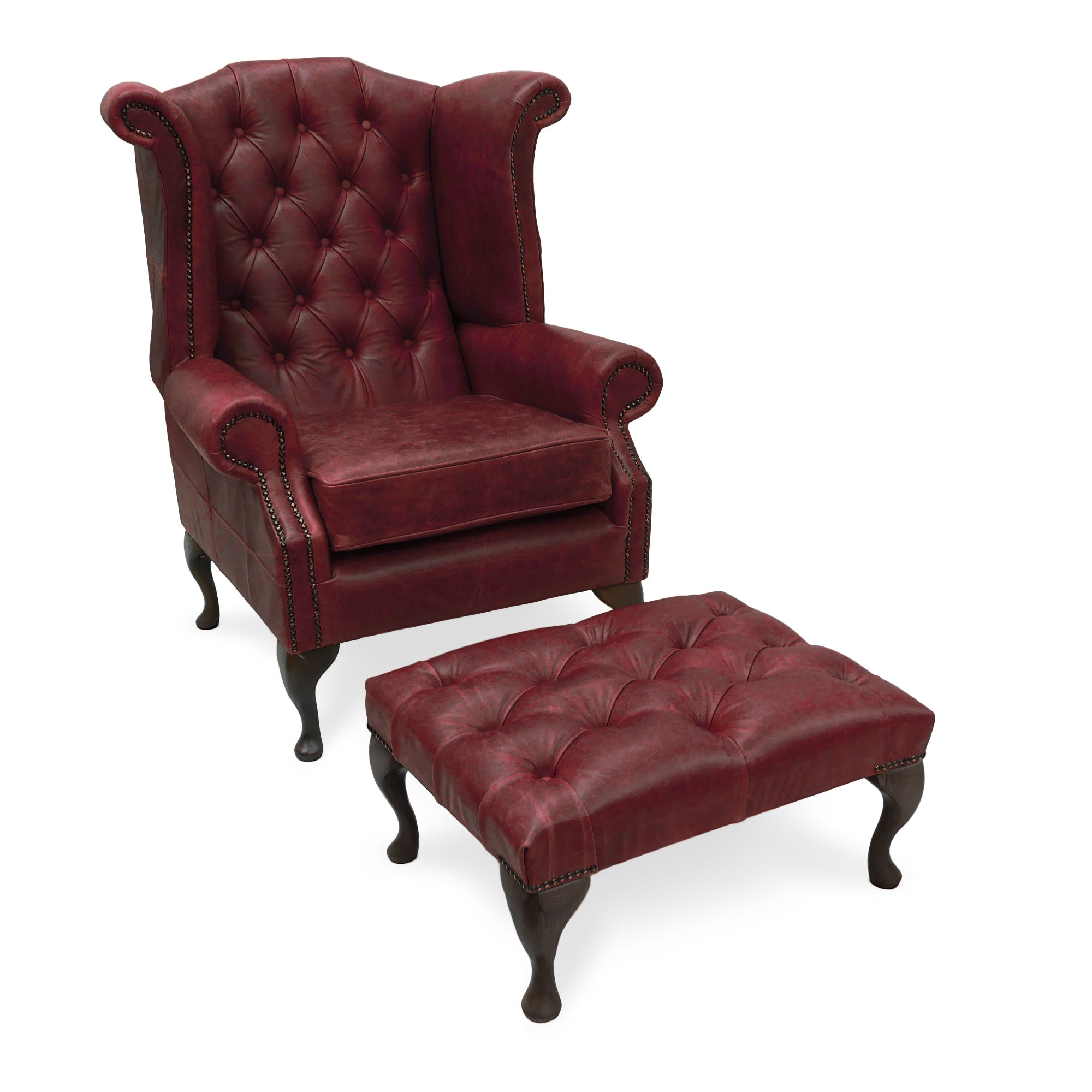 The Queen Anne Vintage Leather Chesterfield Wingback Armchair and Fo Vintage Armchair Club