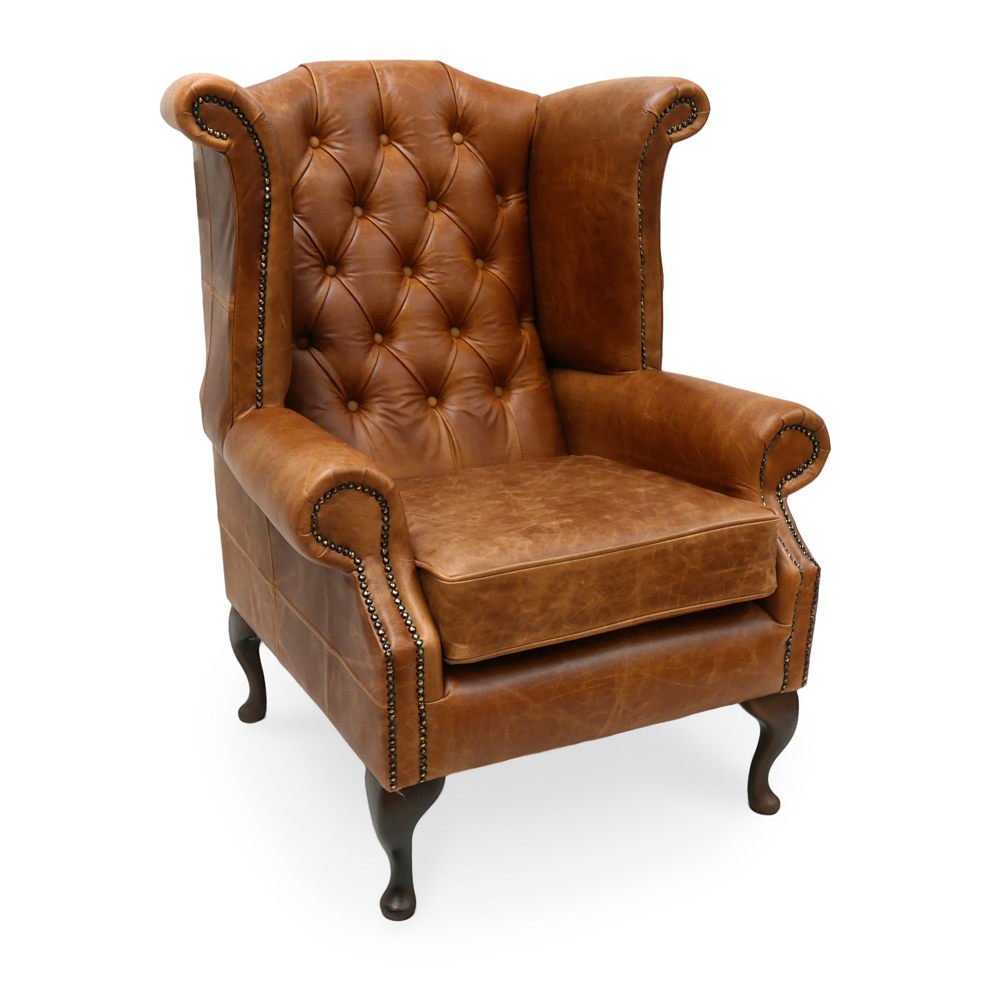 Leather wingback deals chesterfield chair