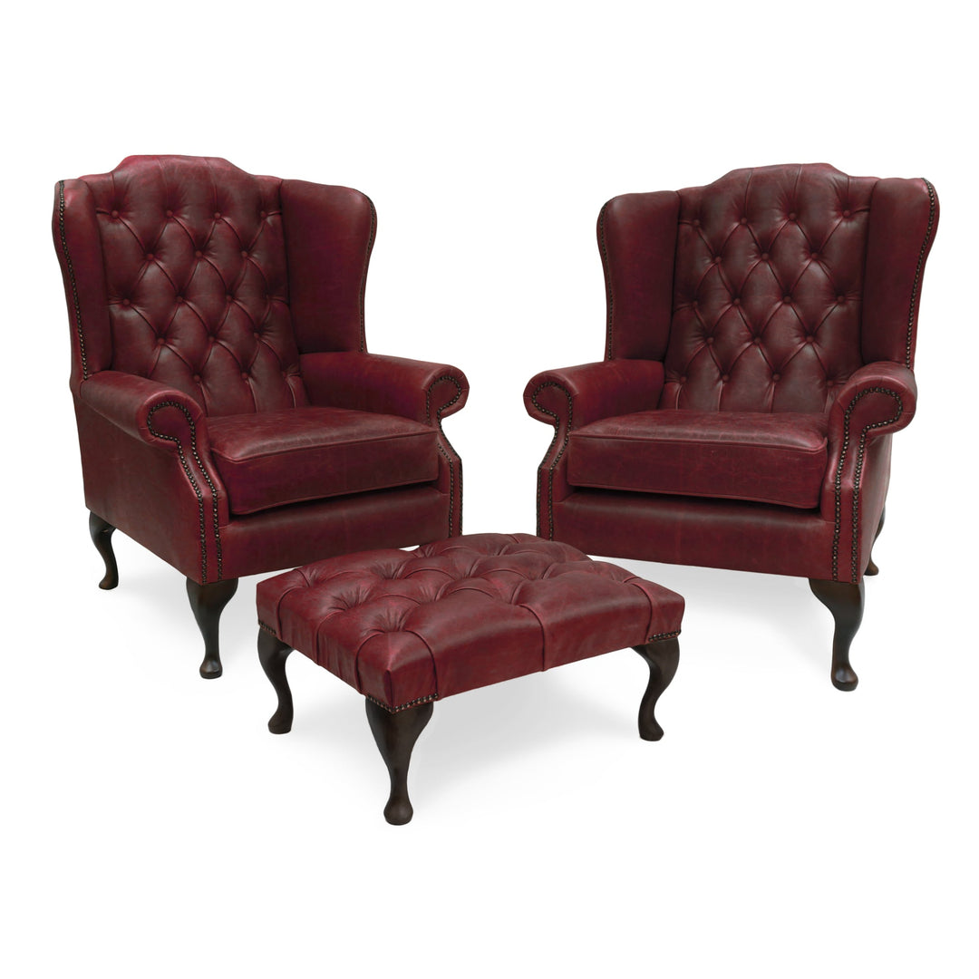 The 'Berkley' Chesterfield Wingback Chair and Footstool