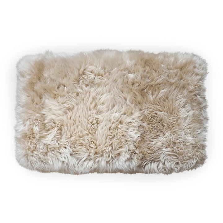 Top down view of Sheepskin Footstool Coffee Table with solid hardwood legs