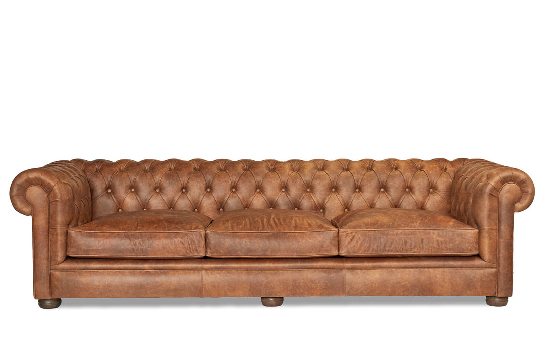 The Alfie Distressed Vintage Leather Chesterfield Armchair & Snuggler