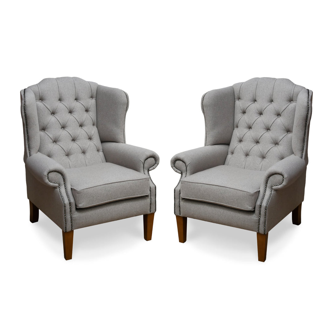 The 'Berkley' Chesterfield Wingback chair in Wool with Footstool