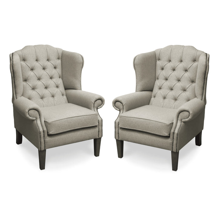 The 'Berkley' Chesterfield Wingback chair in Wool with Footstool