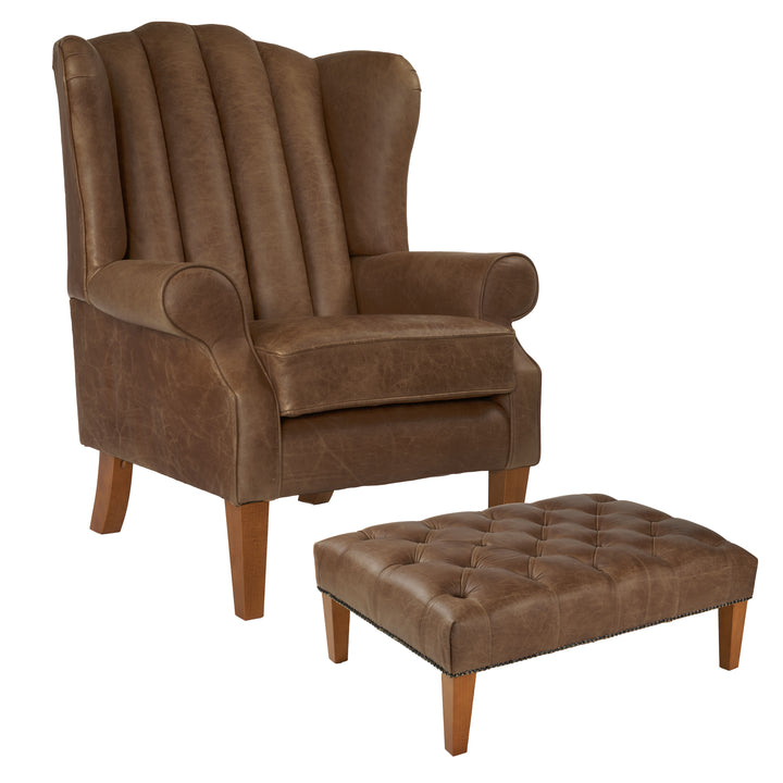 Fluted Vintage Leather Berkley Wing Chair