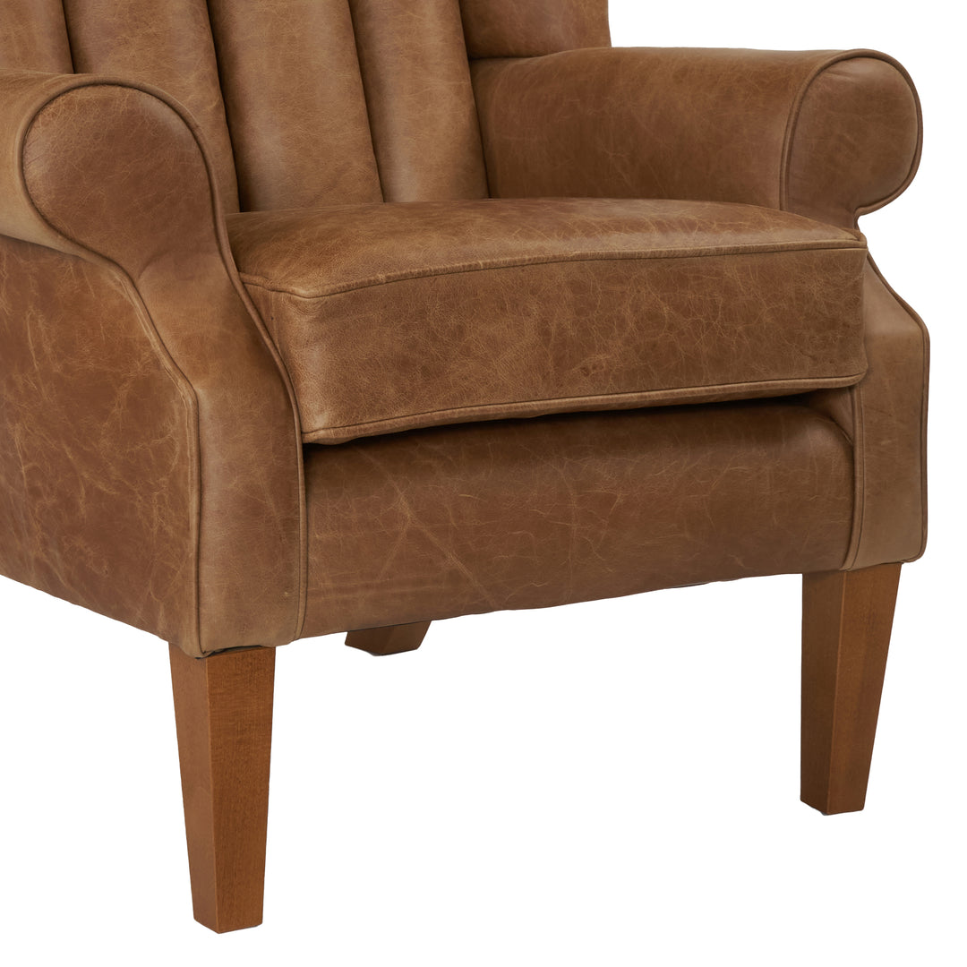 Fluted Vintage Leather Berkley Wing Chair (In Stock)