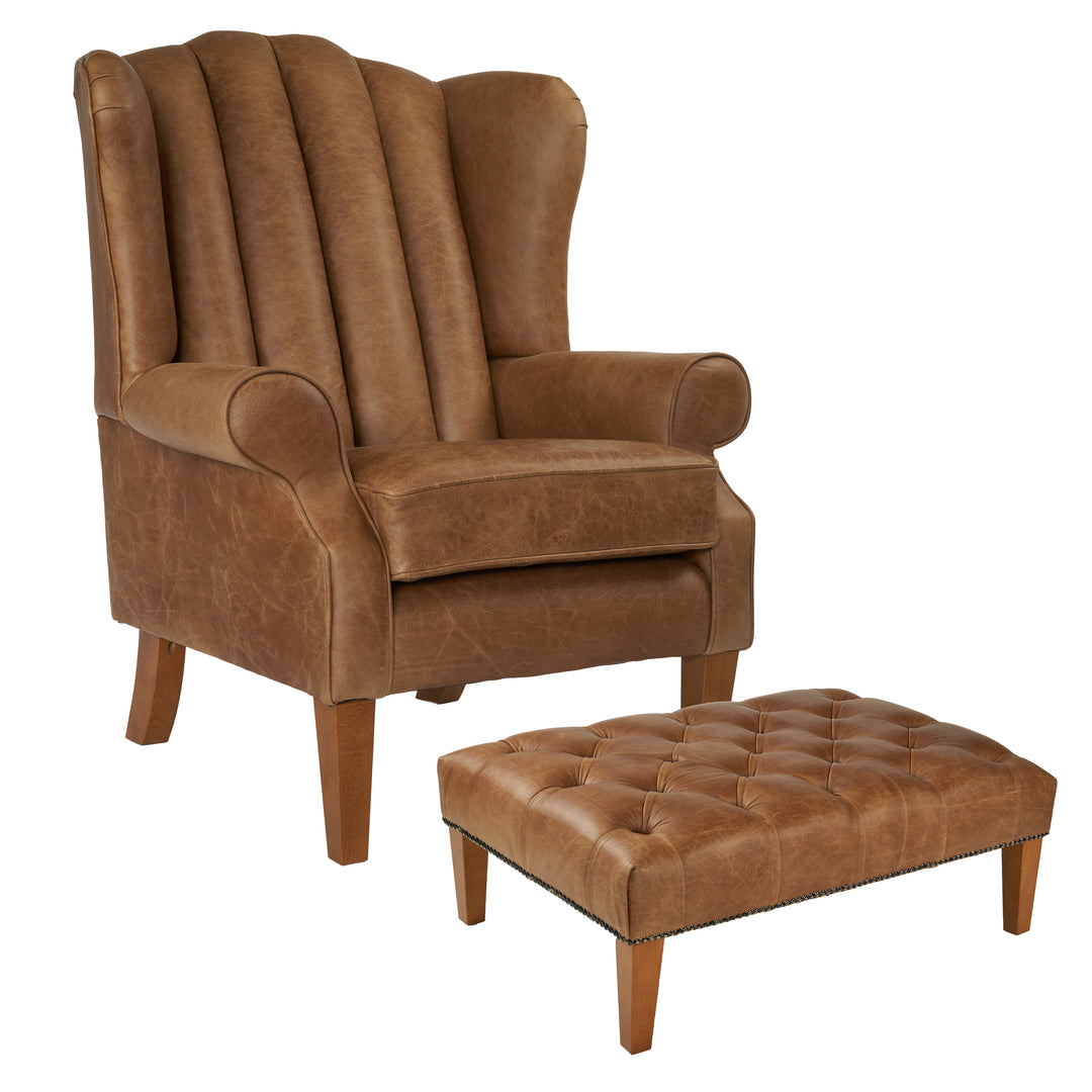 Fluted Vintage Leather Berkley Wing Chair (In Stock)