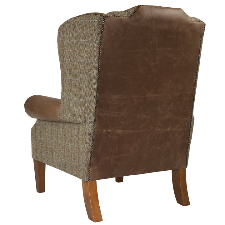 Berkley Chesterfield Wingchair in Distressed Vintage Leather and Harris Tweed