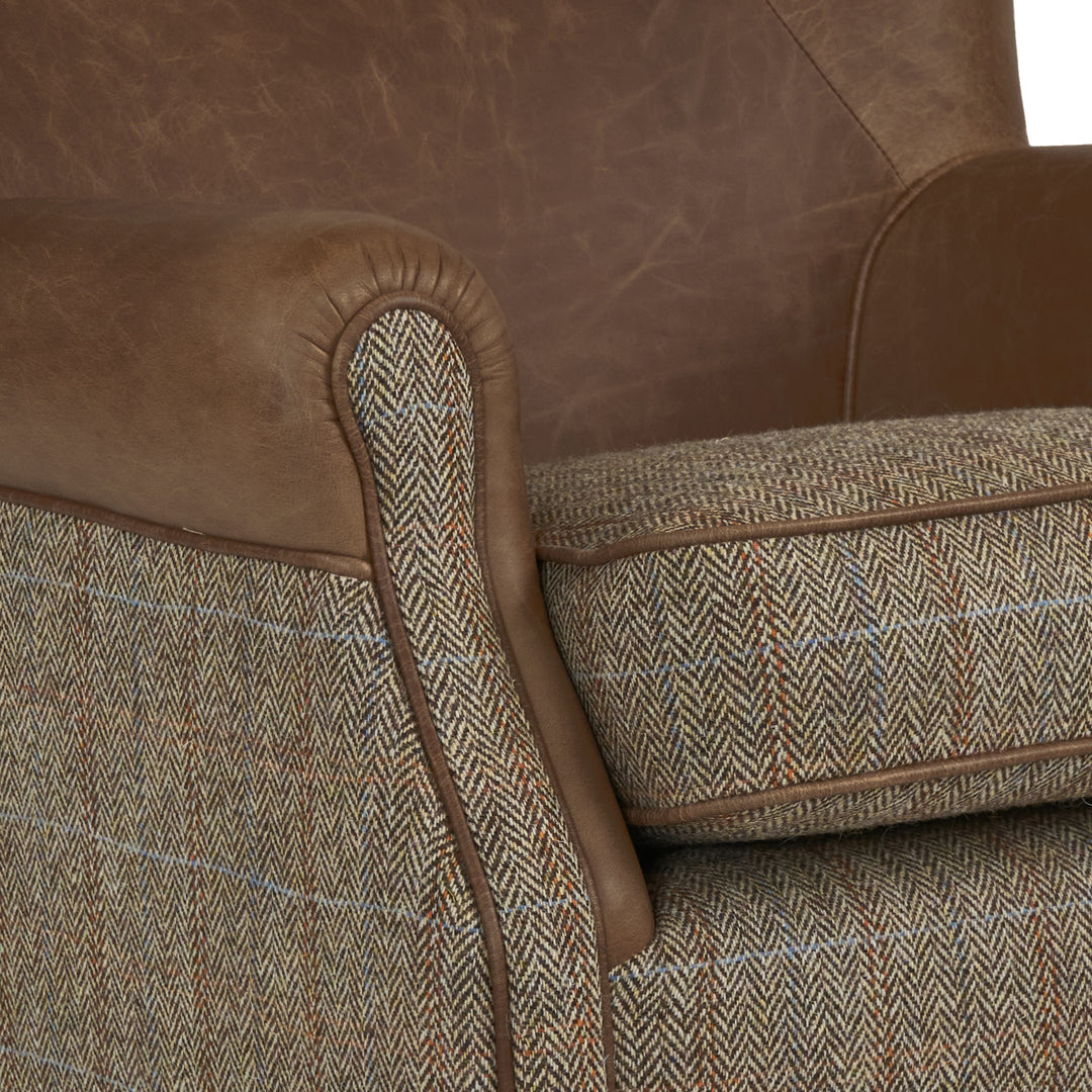 Wilder Club Armchair in Harris Tweed & Distressed Vintage Leather