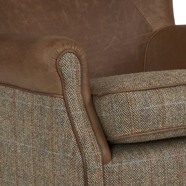 Wilder Club Armchair in Harris Tweed & Distressed Vintage Leather