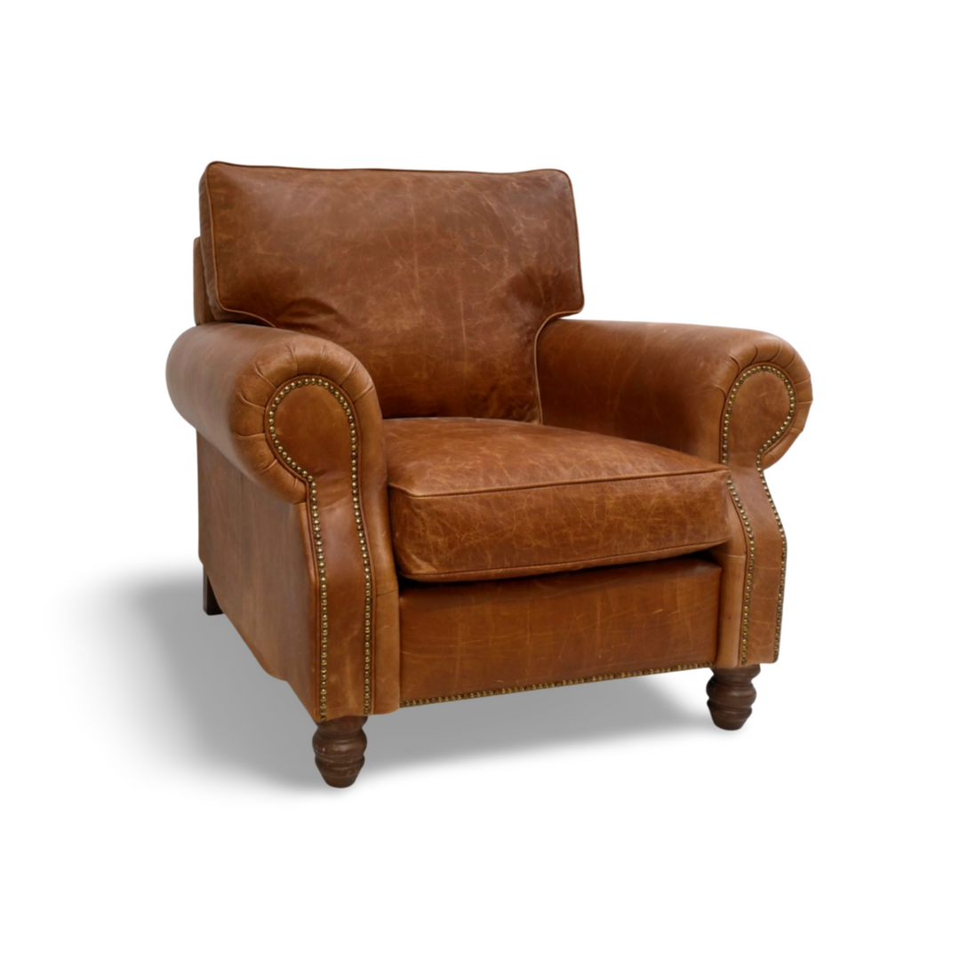 Aged discount leather armchair